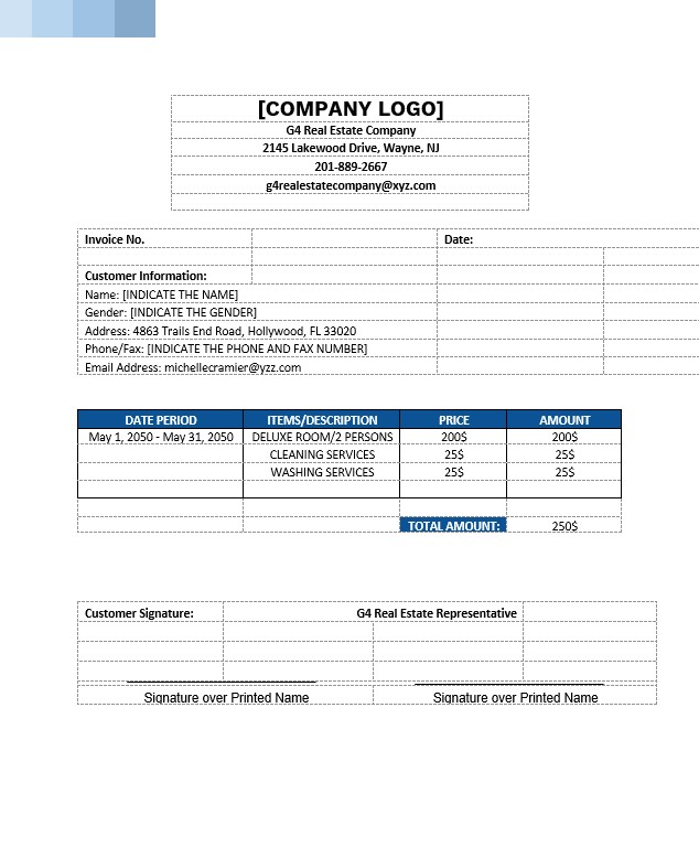 Sample Real Estate Invoice Template PSD template